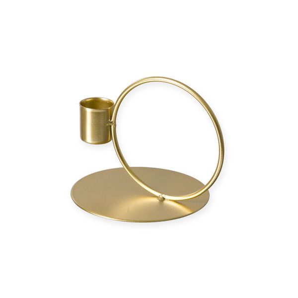 Deko-Ring Aufsteller mit Stabkerzenhalter Gold Metall 9 cm