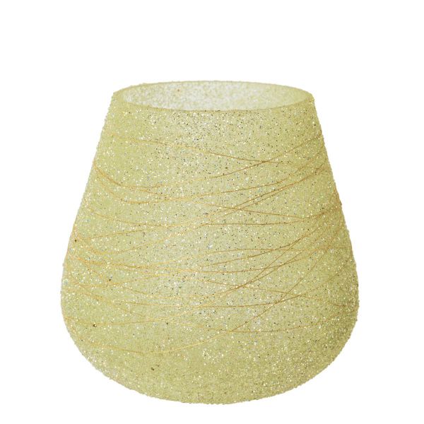 Glas-Teelicht LIVIA bauchig Jadegrün / Gold mit Glitter 11cm