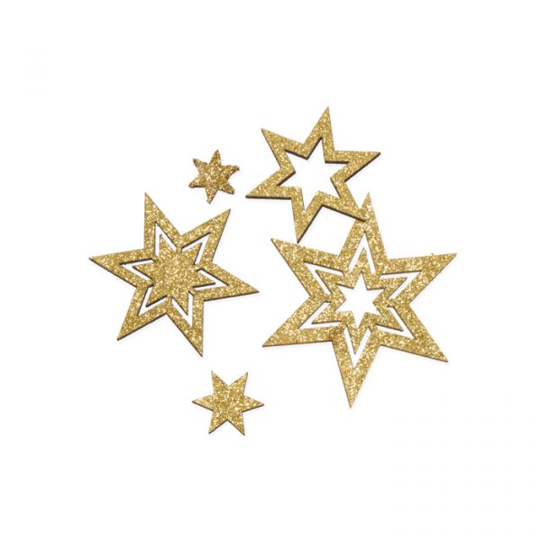 Streudeko Sterne Gold Glitter Holz 20-teilig