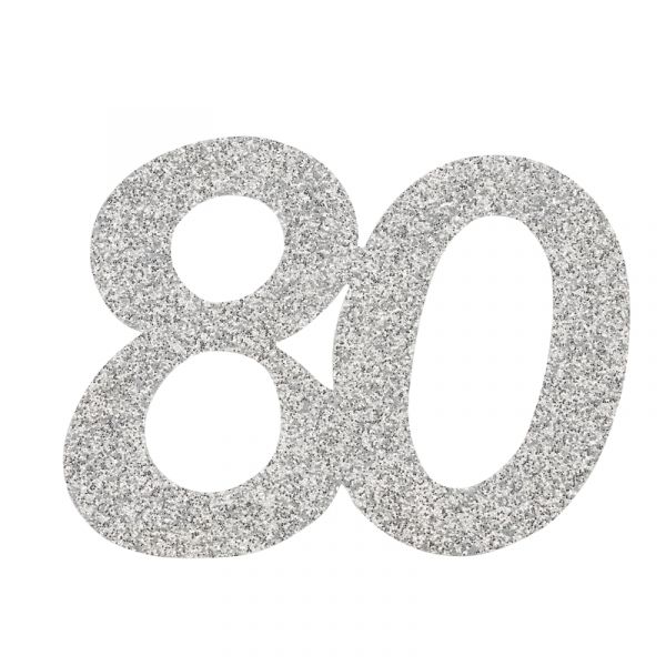 Zahlen 80. Geburtstag Jubiläum Silber Glitter 6mm 6 Stück