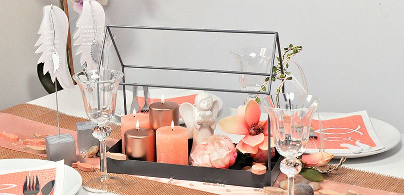 Tischdeko Hochzeit in Apricot mit schönen Akzenten - Tafeldeko