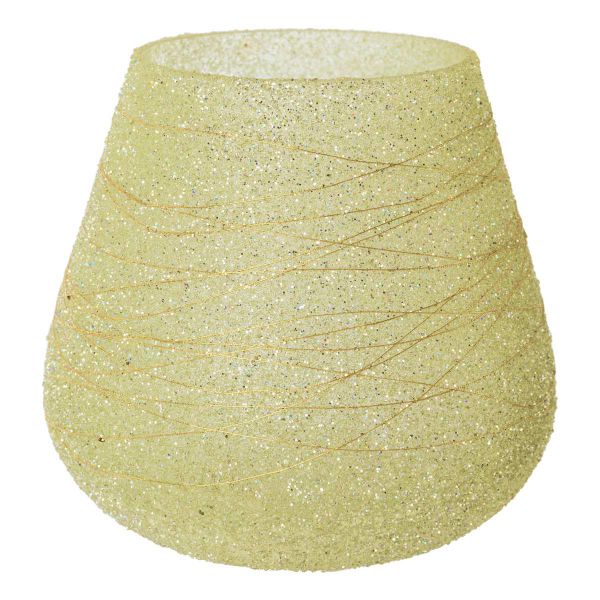 Glas-Teelicht LIVIA bauchig Jadegrün / Gold mit Glitter 13cm