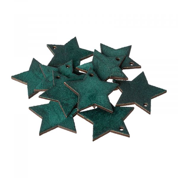 Holz-Sterne mit Samt-Oberfläche Dunkelgrün 5cm 12 Stück bei Tischdeko-Shop.de