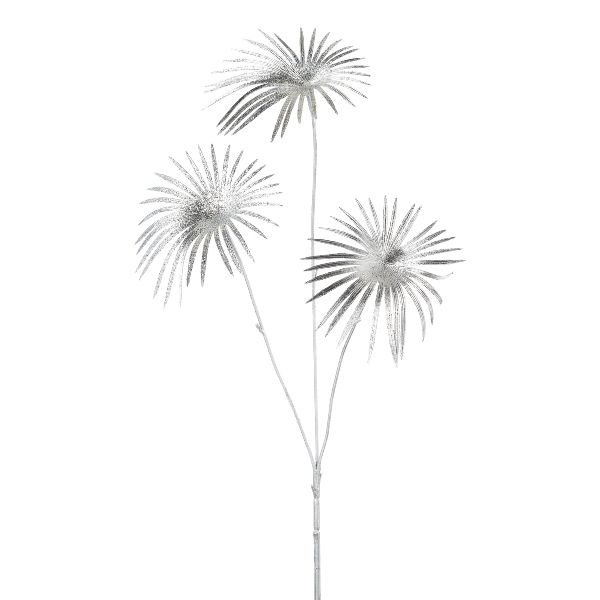 Fächerpalmenzweig Kunstblume Silber 3 Fächer 51 cm