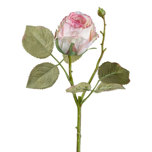 Seidenblume Vintage-Rose Rosa mit Stiel & Blättern 45cm