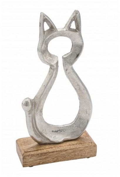 Katzen-Skulptur Metall auf Mango-Holz-Sockel 23cm bei Tischdeko-Shop.de
