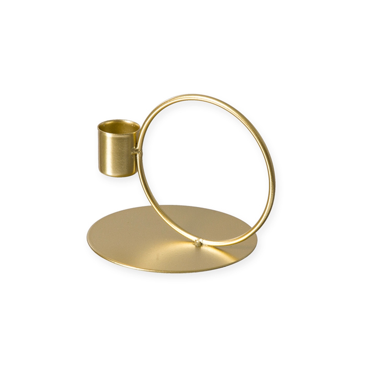 Deko-Ring / Loop Aufsteller mit Stabkerzenhalter Gold Metall 9 cm | Kerzenständer