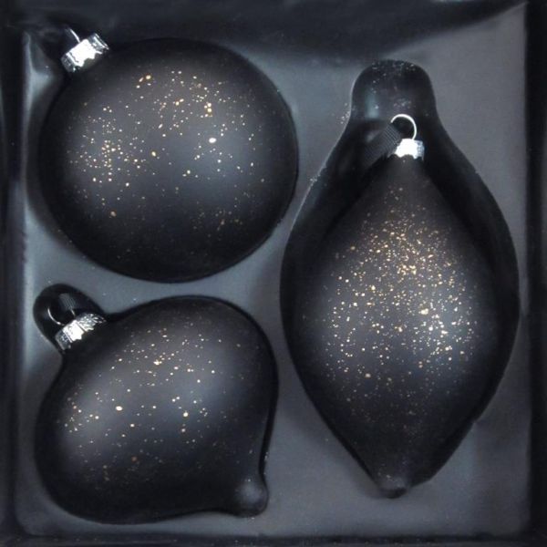 Glaskugel Ornaments Schwarz Gold-Dots 3fach sort. nei Tischdeko-Shop.de