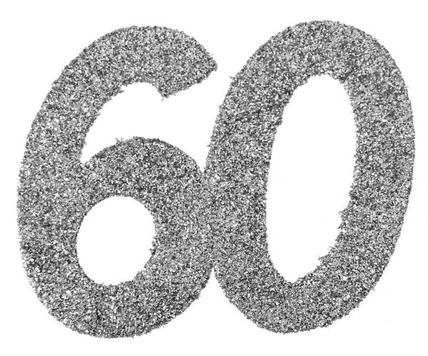 Zahlen 60. Geburtstag Jubiläum Silber Glitter 6mm 6 Stück