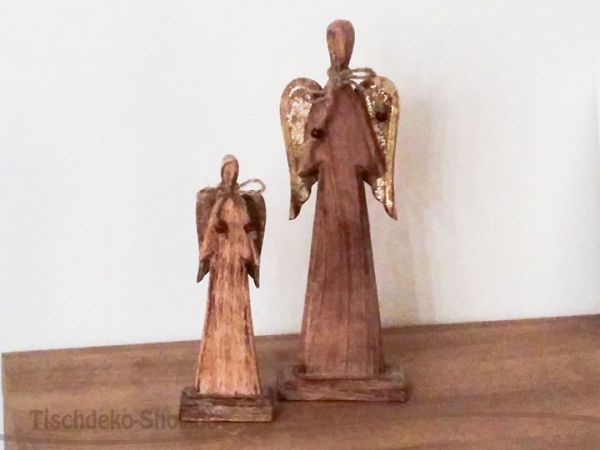 Deko-Engel Isabella Holz mit goldenen Metallflügeln