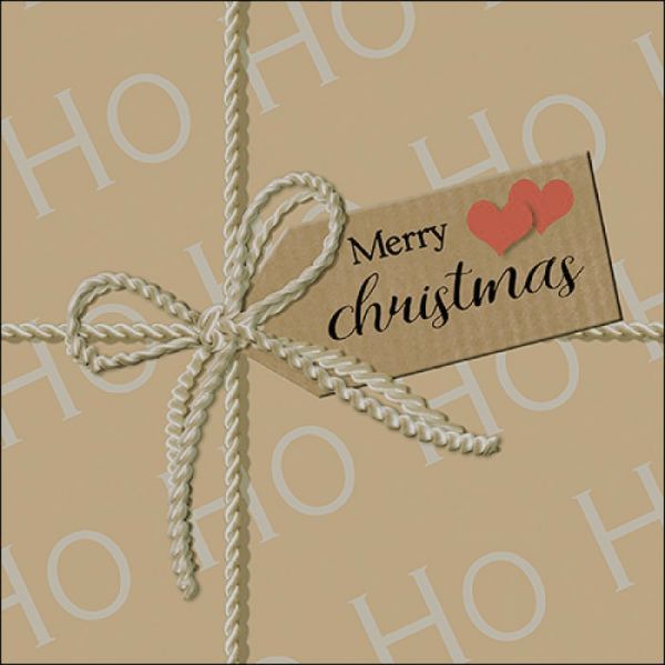 Weihnachts-Serviette Ho Ho Gift Brown 33x33cm 20er Pack