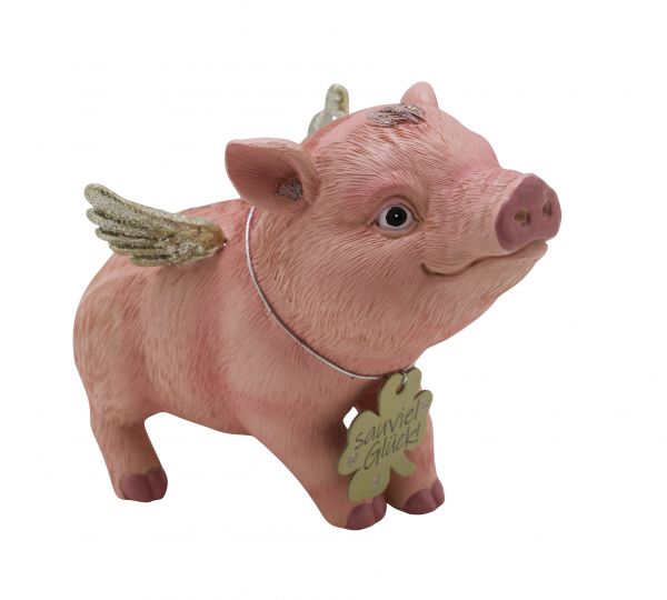 Schwein m. Flügel, rosa/gold 10x8cm Polyresin