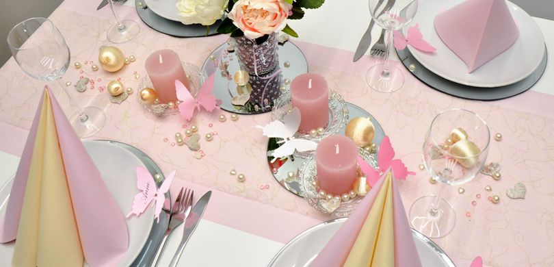 Tischdekoration 7 teilig  ROSA Tischdeko Hochzeit Kommunion Taufe Verlobung 