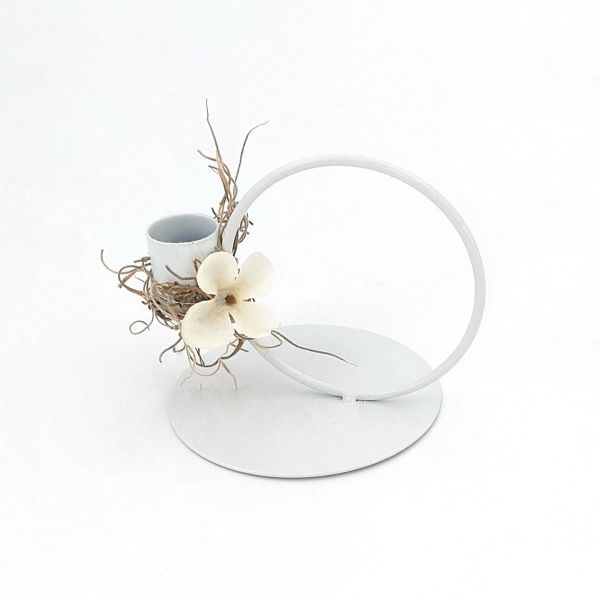 Deko-Ring Loop mit Stabkerzenhalter Weiß mit Blüte 9 cm