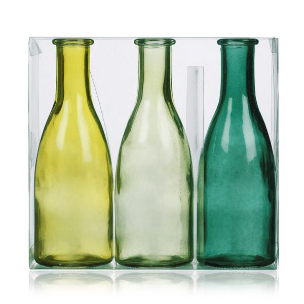 Glas-Vasen Flaschenform Gelb & Grün 18cm 3er Set