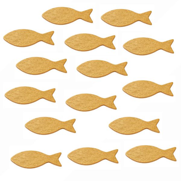 Streudeko Fische Holz Gold Metallic 50mm 15 Stück