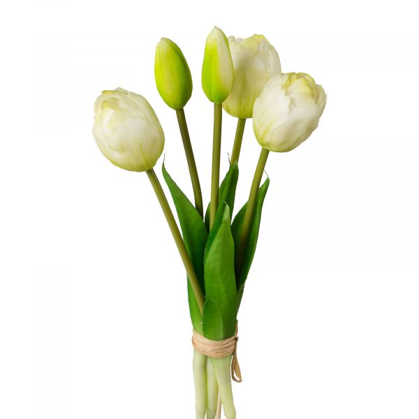 Tulpenstrauß mit Kurzstiel Weiß 5 gefüllte Tulpen 28 cm bei Tischdeko-Shop.de
