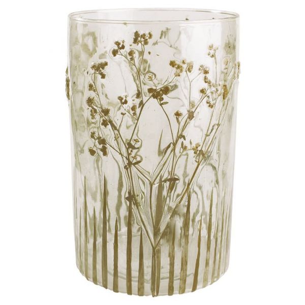 Glas-Windlicht mit Trockenblumen-Motiv 21 cm