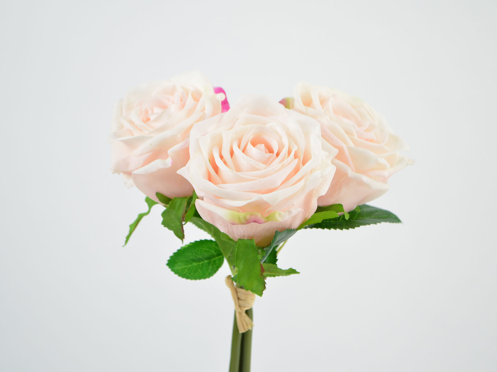 Lachs-Rosa 3 Real Rosen-Bund Blüten Touch 30cm