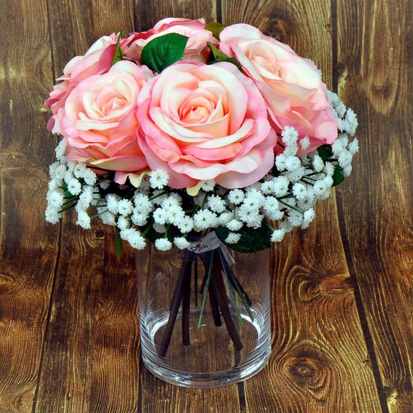 1 Künstlicher Rosenstrauß rosa oder creme Hochzeit Tischschmuck Rosen Röschen 