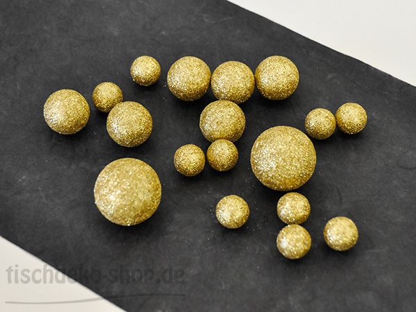 Deko-Kugeln Gold Glitter 20-40mm Set mit 18 Glitterkugeln