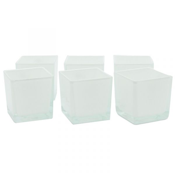Quadratische Glas-Vase leicht konisch Weiß 10x10 cm 6er Set