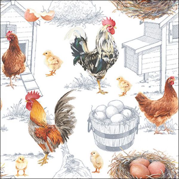 Servietten 20 Stück mit Huhn und Hühner aus Tissue-Papier 33x33 cm 