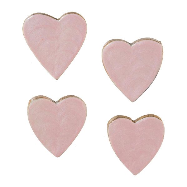 Streudeko-Herzen Holz Rosa lackiert 5cm 6er-Vorteilspack