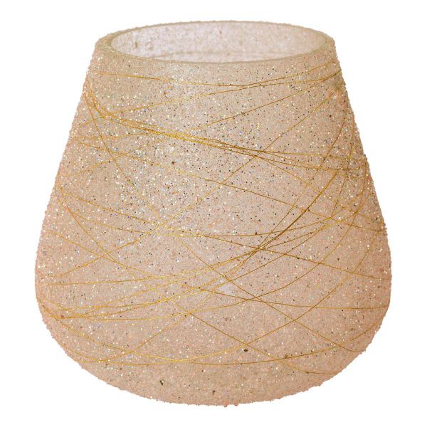 Glas-Teelicht LIVIA bauchig Rose / Gold mit Glitter 13cm