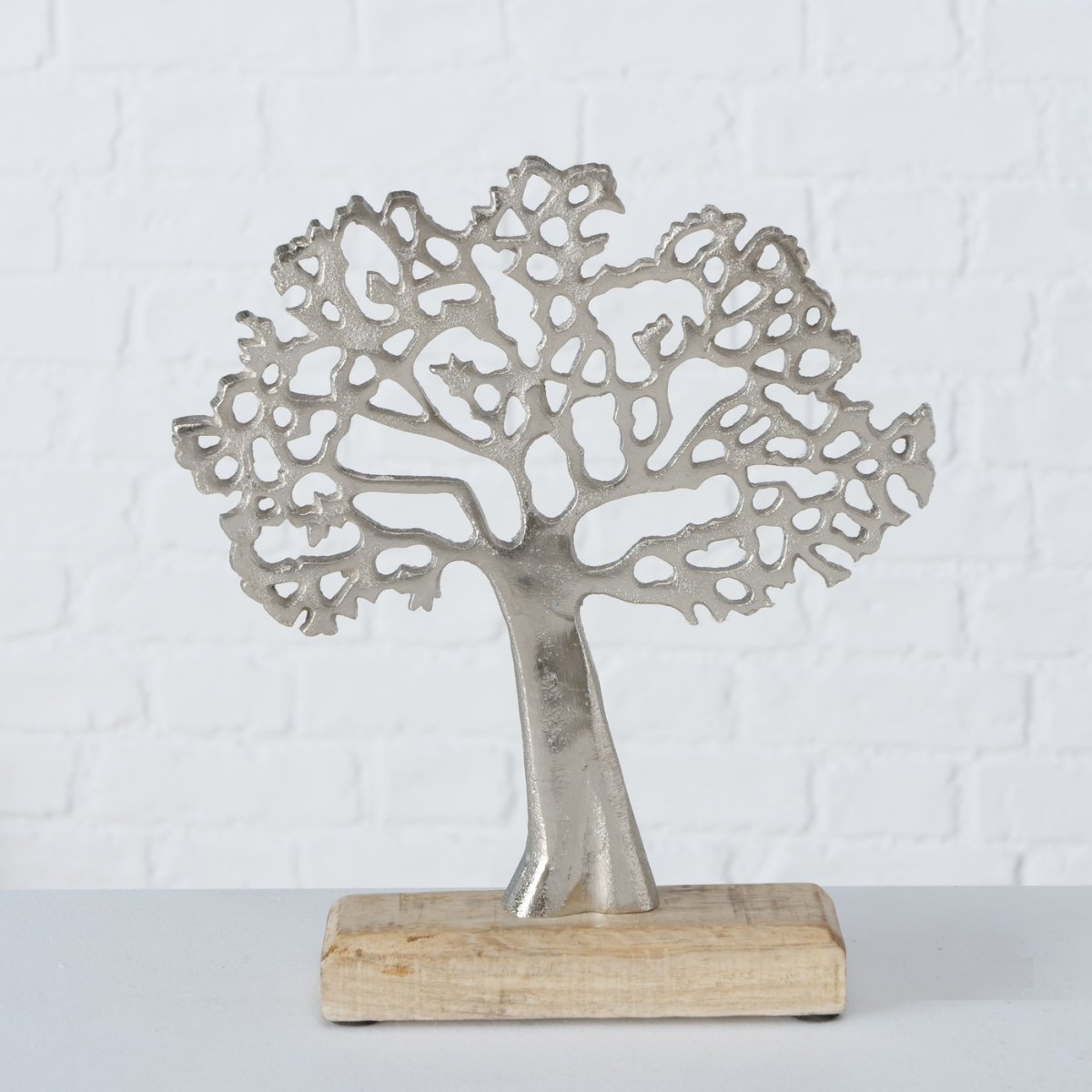 Deko-Objekt Baum Aluminium auf Mangoholz-Sockel 25cm