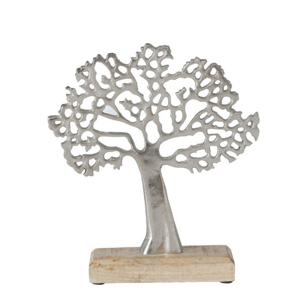 Deko-Objekt Baum Aluminium auf Mangoholz-Sockel 25cm
