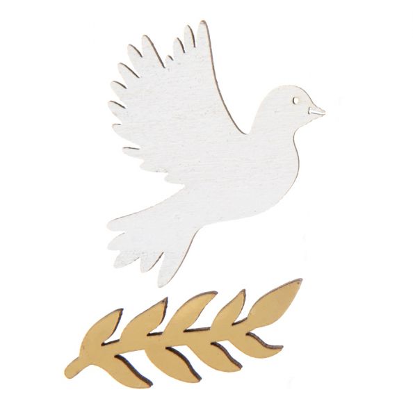 Streudeko Tauben Weiß Palmzweige Gold 4cm 10 Stück