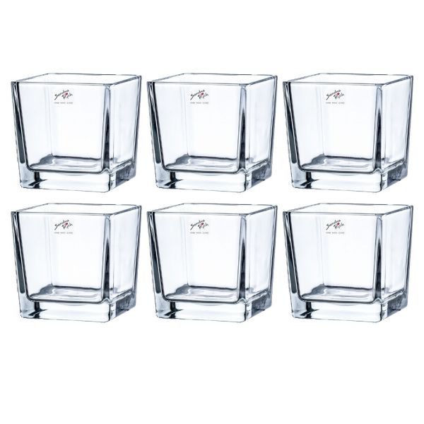 Quadratische Glas-Vase leicht konisch 10cm 6er Vorteilspack