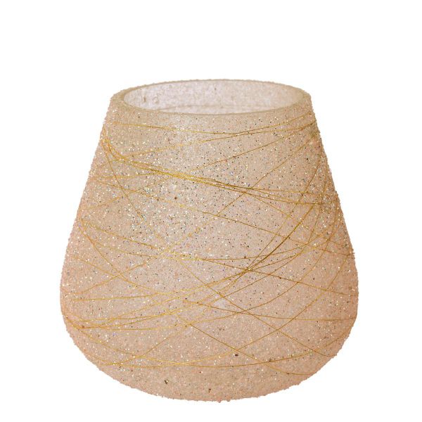 Glas-Teelicht LIVIA bauchig Rose / Gold mit Glitter 11cm