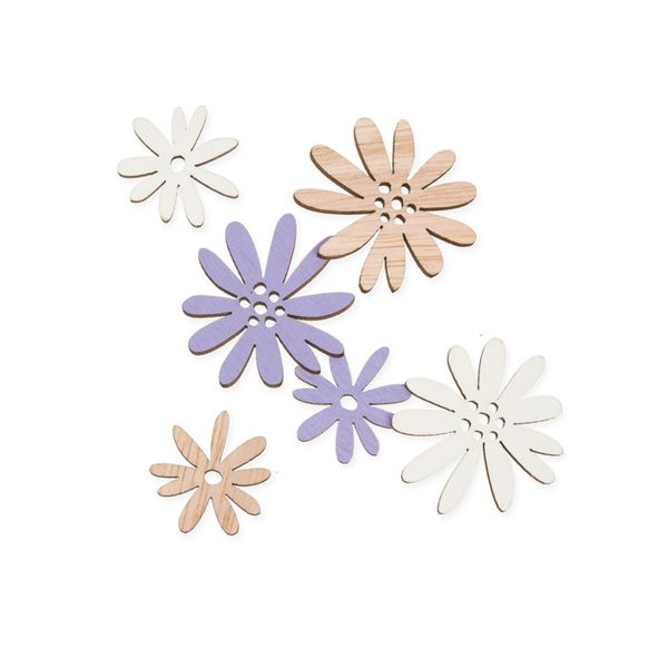 Holz-Streudeko Blüten Lavendel Weiß Natur 18 Stück sortiert