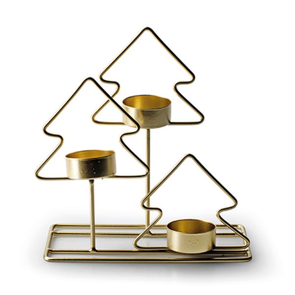 Teelichthalter Weihnachtsbäume für 3 Teelichte Gold 18cm
