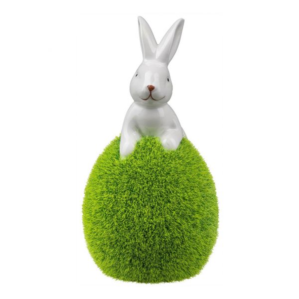 Deko-Hase auf Gras-Ei Grün Weiß 8x8x16,5cm Keramik