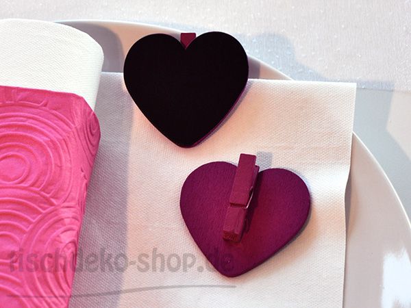 Namenskärtchen Herz mit Klammer Schwarz Pink 5x5cm 6er Set