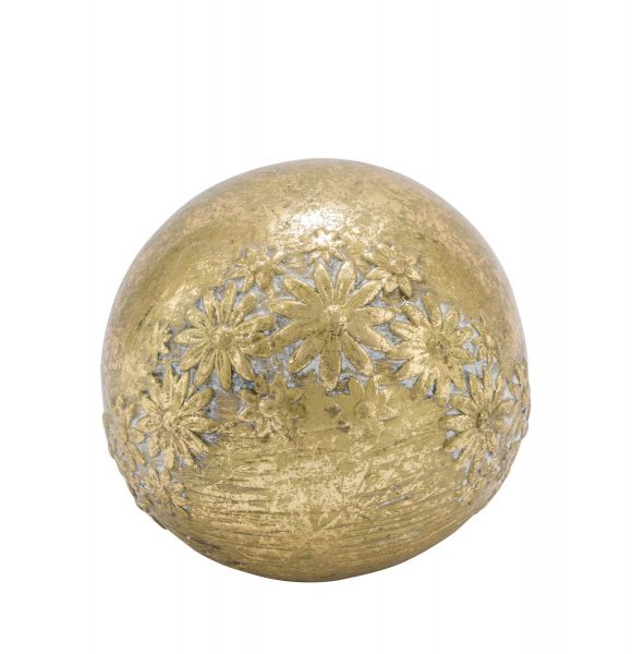 Deko-Kugel Blüten-Relief Gold patiniert Vintage-Look Keramik 12cm