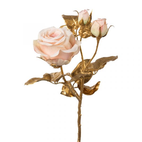 Künstliche Rose goldener Stiel / rosa Blüten 48cm