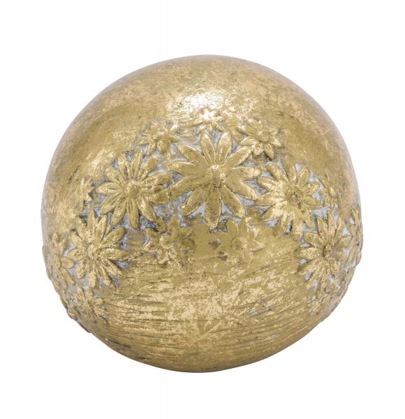 Deko-Kugel Blüten-Relief Gold patiniert Vintage-Look Keramik 14,5cm