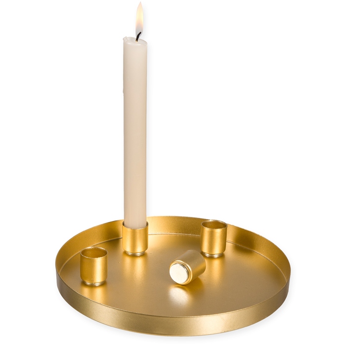 Tablett 4 Magnet-Kerzenhalter für Stabkerzen Gold 20cm