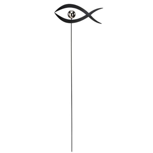 Stecker Fisch mit Edelstahlkugel Schwarz Silber H 91cm