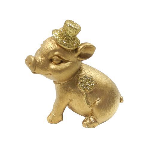 Glücks-Schwein Piggy mit Glitter-Zylinder Gold 8cm