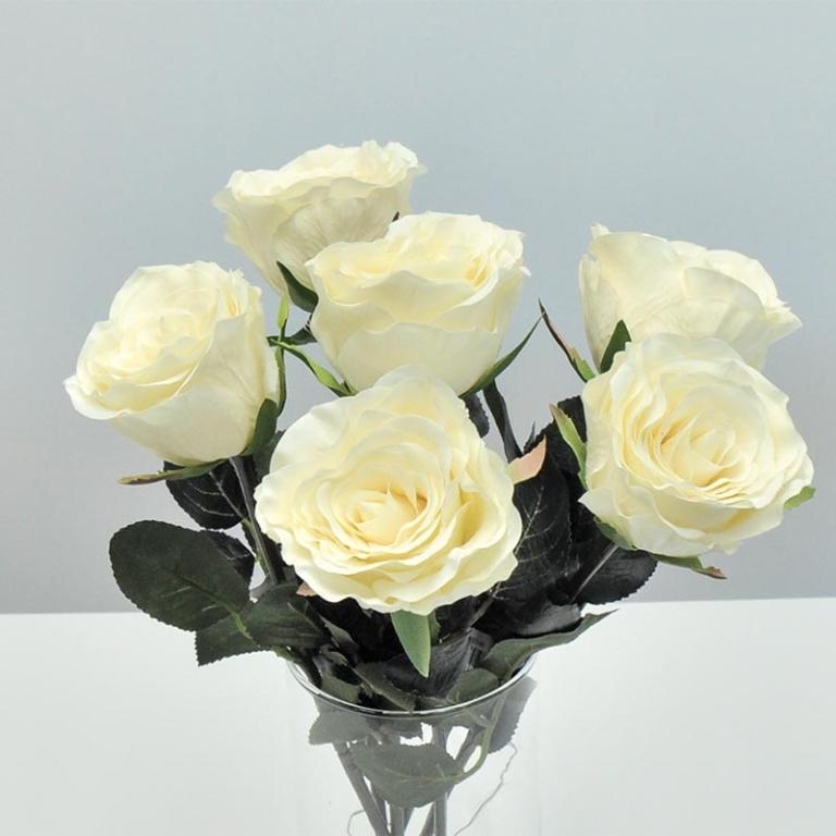 Rosen Weiß-Cream 42cm 6er Set Seidenblumen