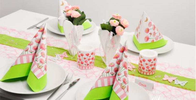 Tischdekoration Bellis in Grün und Rosa - Dezente Tischdeko