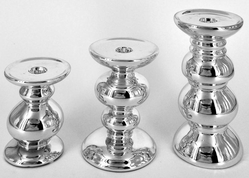 Kerzenleuchter Silber glänzend Keramik 3 Größen