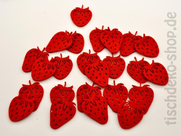 Filz-Sortiment Erdbeeren rot 24 Stück 4x5cm