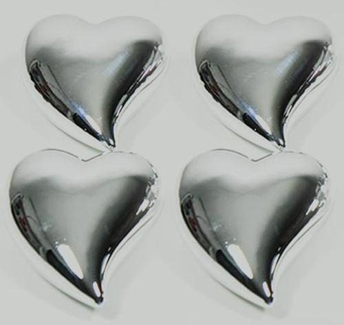 Keramik-Herzen Silber glänzend 7,5cm 4er-Set