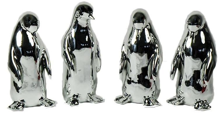 Deko Figuren Pinguine Keramik Silber Hochglanz 10cm 4er Set
